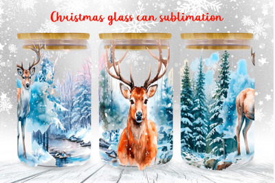Deer glass can wrap design | Winter Landscape libbey can png