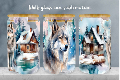 Wolf glass can wrap design | Winter Landscape libbey can png