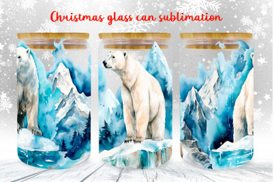 Polar bear glass can wrap design | Winter Landscape libbey can png