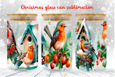 hristmas glass can wrap design | Robin bird libbey can png