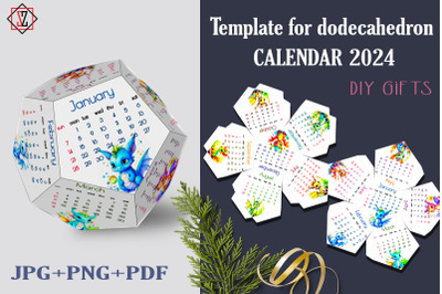 Dodecahedron calendar template for 2024