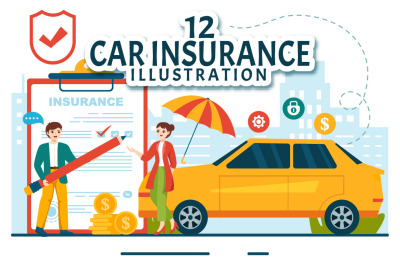 12 Car Insurance Vector Illustration