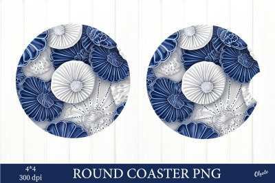Round Coaster PNG. Blue and White Shell Sublimation
