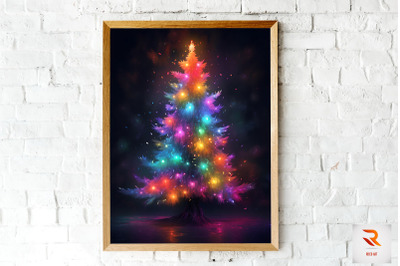 Colorful Drawing Christmas Tree Wall Art