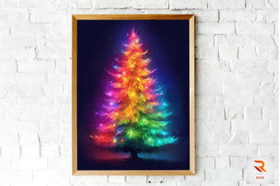 Colorful Drawing Christmas Tree Wall Art