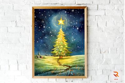 Christmas Tree In Grass Field Wall Art