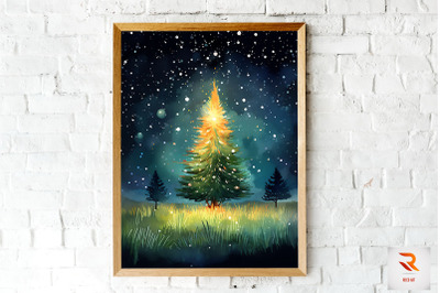 Christmas Tree In Grass Field Wall Art