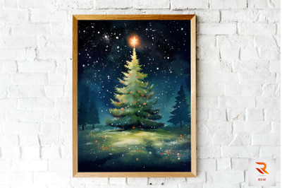 Christmas Tree In Grass Field Wall Art