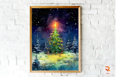 Christmas Tree In Grass Field Wall Art