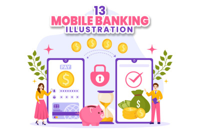 13 Mobile Banking Vector Illustration