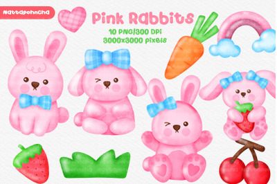 Set of watercolor cute rabbit bunny clipart