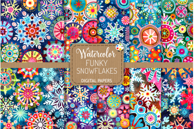 Funky Snowflakes - Watercolor Digital Paper Patterns