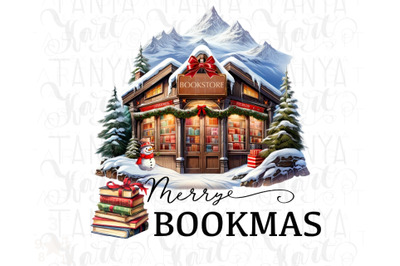 Merry Bookmas Christmas Village Bookstore, Instant Download PNG Files