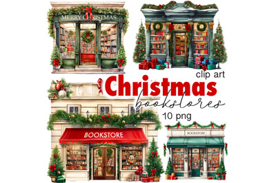 Christmas Bookstore Digital Art Download&2C; Christmas Village Clipart Bu