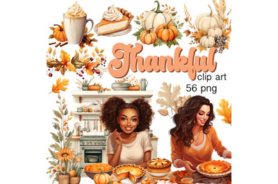 Thankful Fall Farmhouse Clipart Bundle, Instant Download Digital PNG F