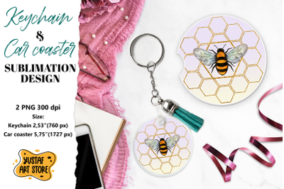 Bee Keychain sublimation. Bee Car coaster sublimation.