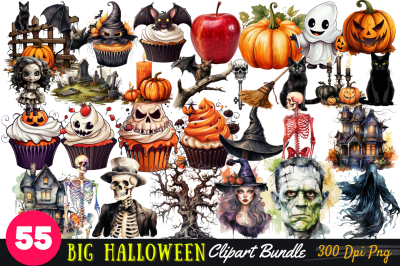 Big Watercolor Halloween Clipart Bundle