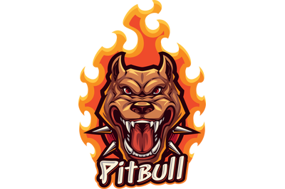 Pitbull fire head esport mascot Logo