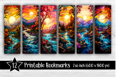 Stained glass nature Bookmarks Printable 2x6 inch