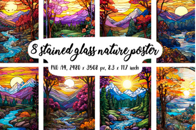 8 Stained glass nature posters\cards