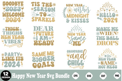 Retro Happy New Year Svg Bundle&2F; 2024