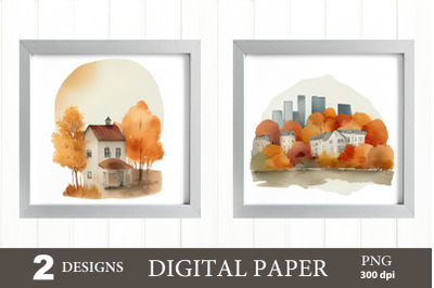 Fall City Landscape Clipart PNG. Fall Clipart PNG