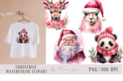 Watercolor Christmas animals and Santa clipart- 4 png