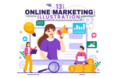 13 Digital Online Marketing Illustration