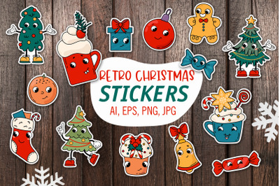 Retro Christmas  &2F; Printable Stickers Cricut Design