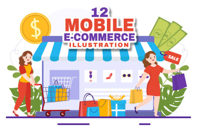 12 Mobile E-Commerce Vector Illustration