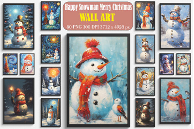 Happy Snowman Merry Christmas Wall Art