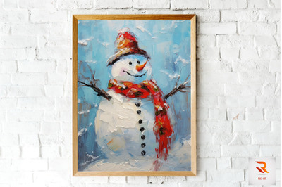 Painting Snowman With Red Scarf Wall Art