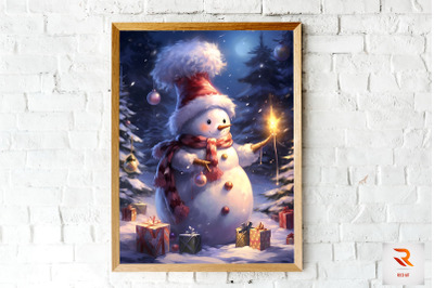 Cute Snowman in Santa Hat Wall Art