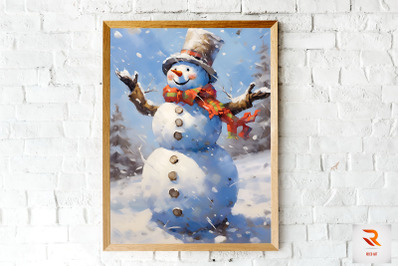 Oil Painting Snowman Wall Art