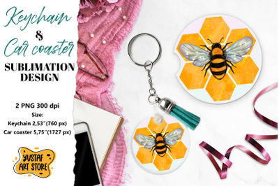 Bee Keychain sublimation. Bee Car coaster sublimation.