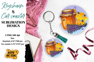 Bee Keychain sublimation. Bee Car coaster sublimation.