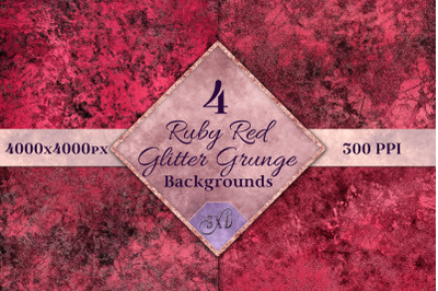 Ruby Red Glitter Grunge Backgrounds - 4 Images