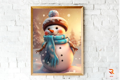 Realistic Style Snowman Wall Art
