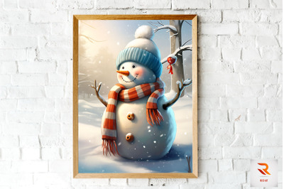 Realistic Style Snowman Wall Art
