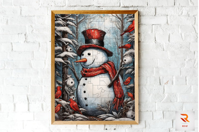 Puzzle Style Snowman Wall Art