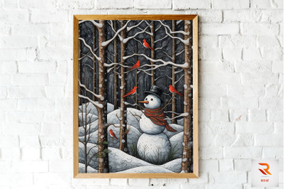 Snowman And Birds Wall Art