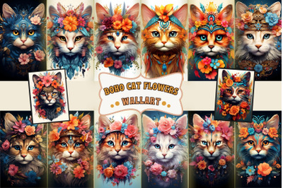 Printable Boho Cat Flowers Wall Art