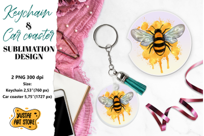 Bee Keychain sublimation. Bee Car coaster sublimation.