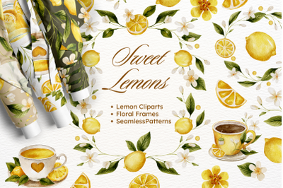 Lemon Watercolor Floral Bundle