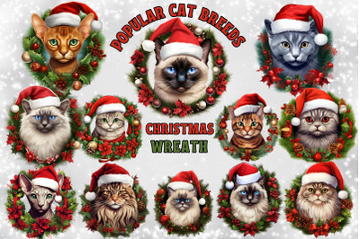 Popular Cat Breeds Christmas Wreath Clipart