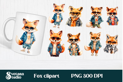 Cute fox with glasses clipart bundle | Fox PNG design