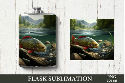Fishing Sublimation PNG. 6 OZ Flask PNG