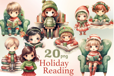 Christmas Cute Bookworm Clipart | Kawaii Illustrations Set