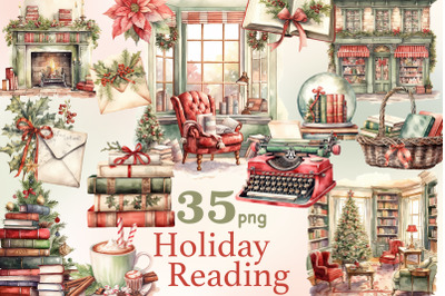 Holiday Reading Clipart | Cozy Winter Illustration