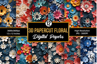 Papercut 3D Flowers Pattern Digital Papers